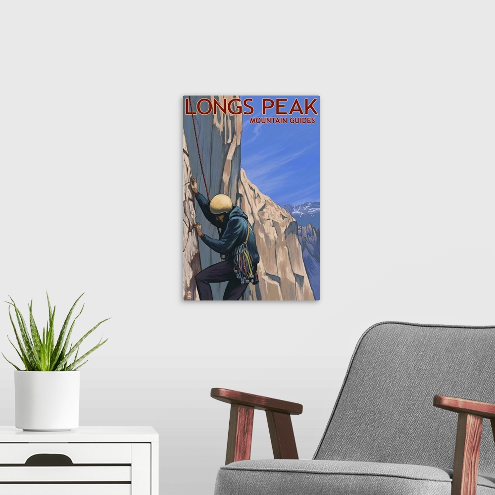 A modern room featuring Longs Peak Mountain Guides - Colorado: Retro Travel Poster