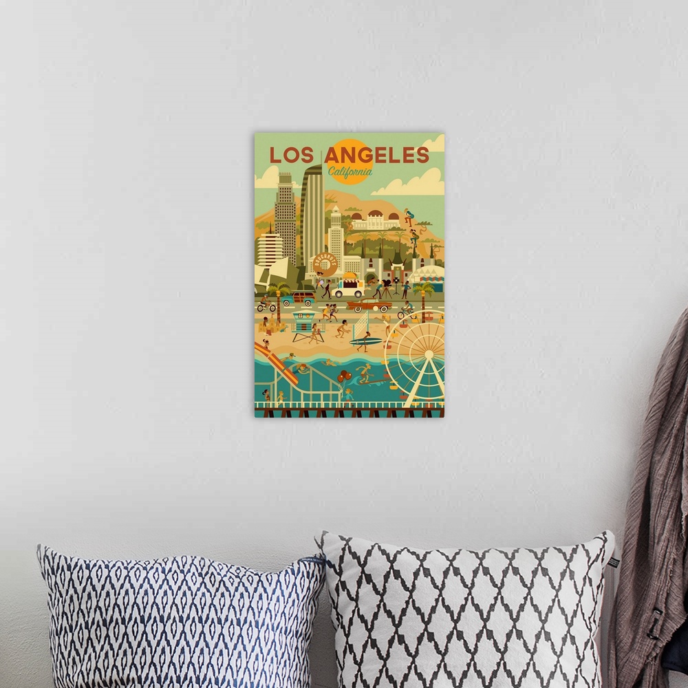 A bohemian room featuring Los Angeles, California - City of Angels - Geometric City Series