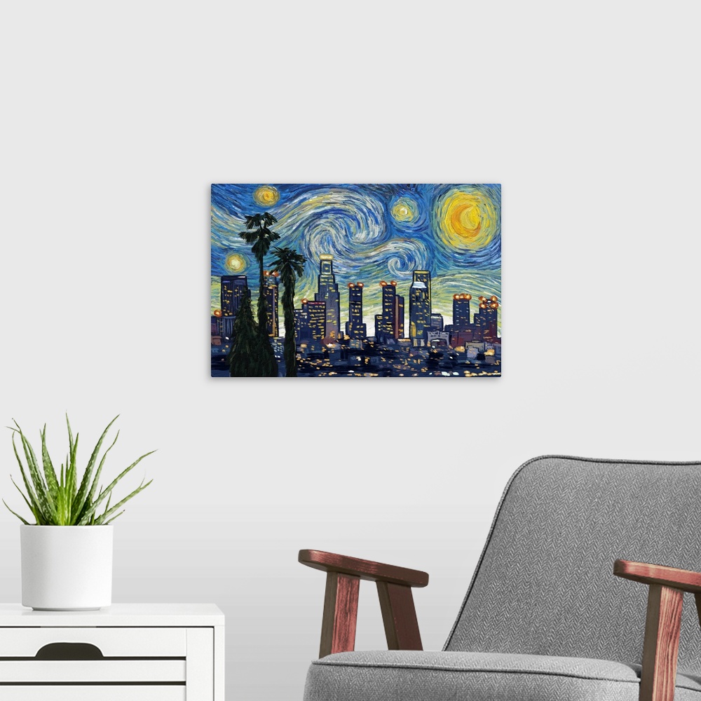 A modern room featuring Los Angeles, California - Starry Night City Series