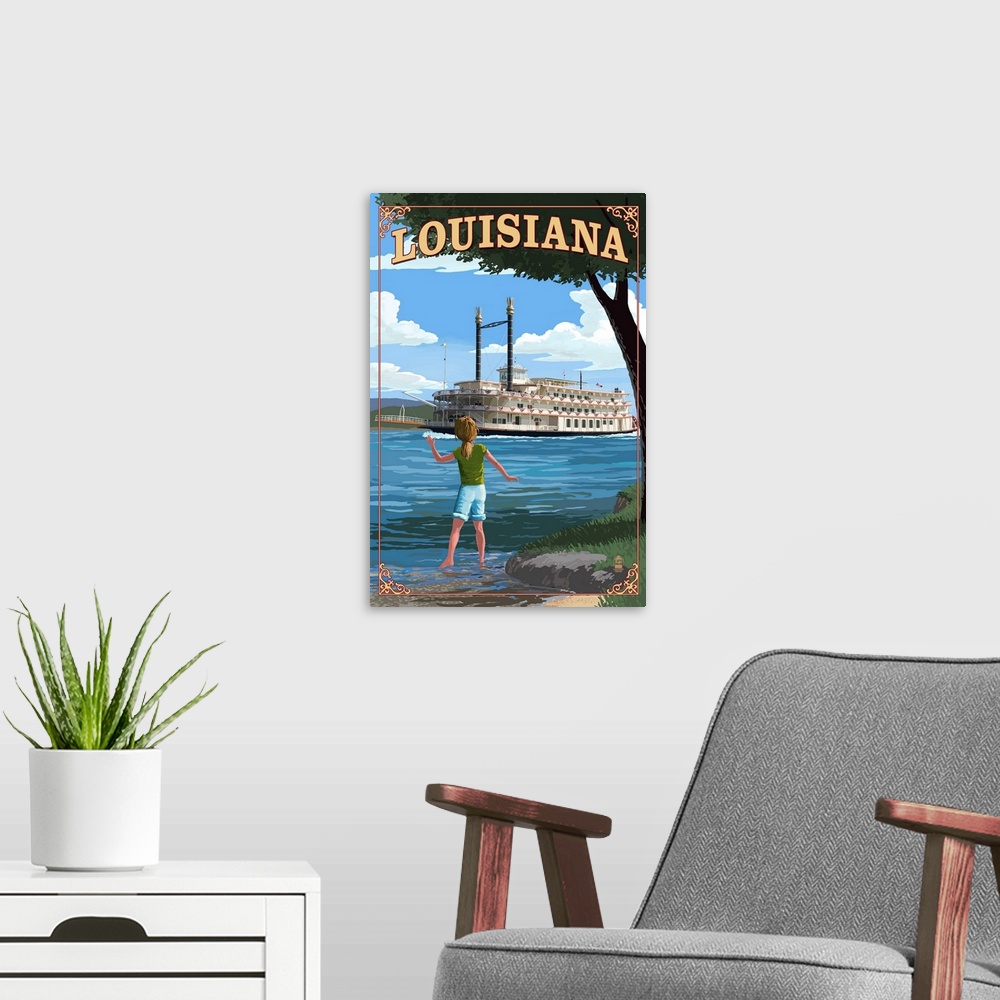 A modern room featuring Louisiana, Paddle Wheeler Scene
