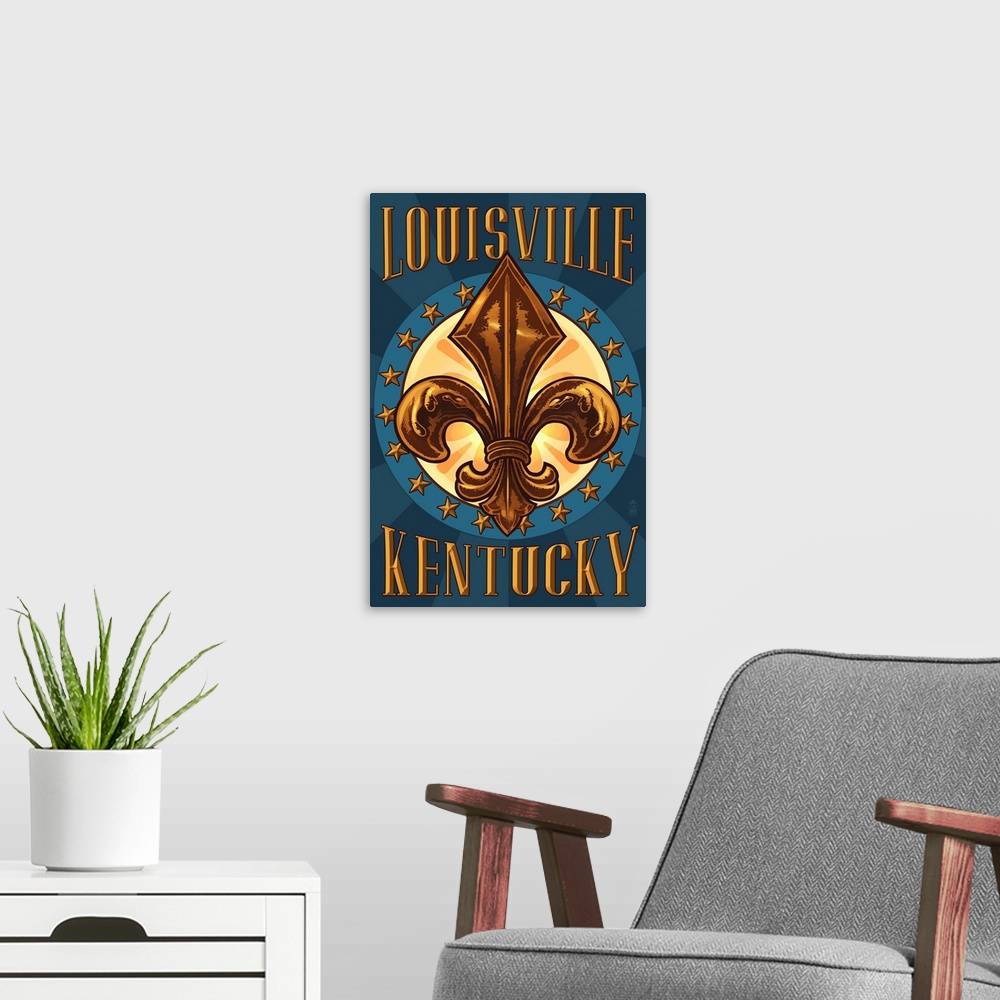 A modern room featuring Louisville, Kentucky - Fleur de Lis: Retro Travel Poster