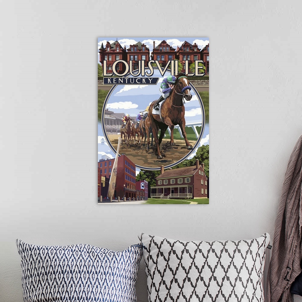 A bohemian room featuring Louisville, Kentucky - Montage Scenes: Retro Travel Poster