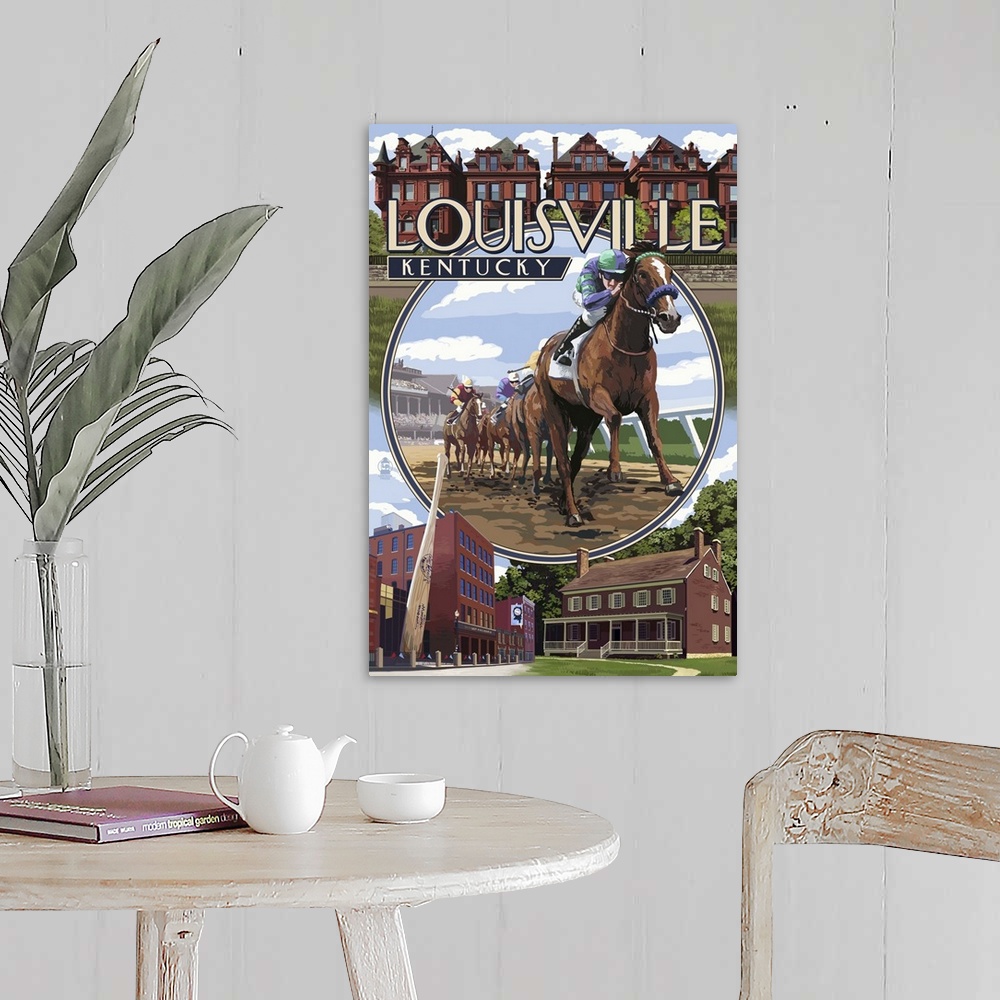 A farmhouse room featuring Louisville, Kentucky - Montage Scenes: Retro Travel Poster