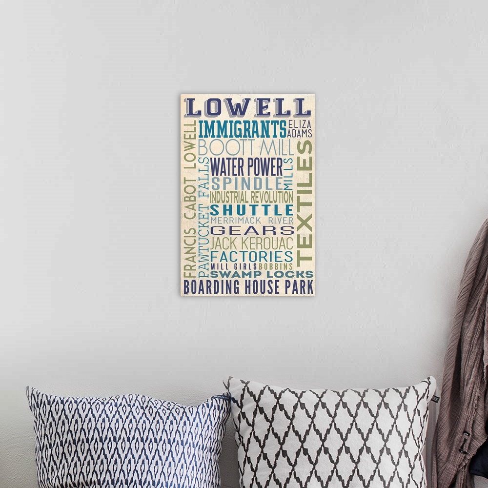 A bohemian room featuring Lowell, Massachusetts, Typography