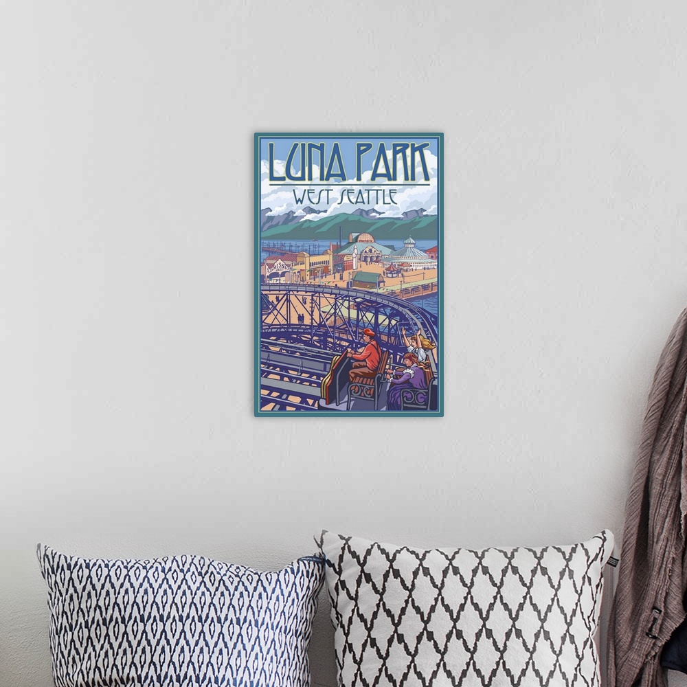 A bohemian room featuring Luna Park - Seattle, WA: Retro Travel Poster