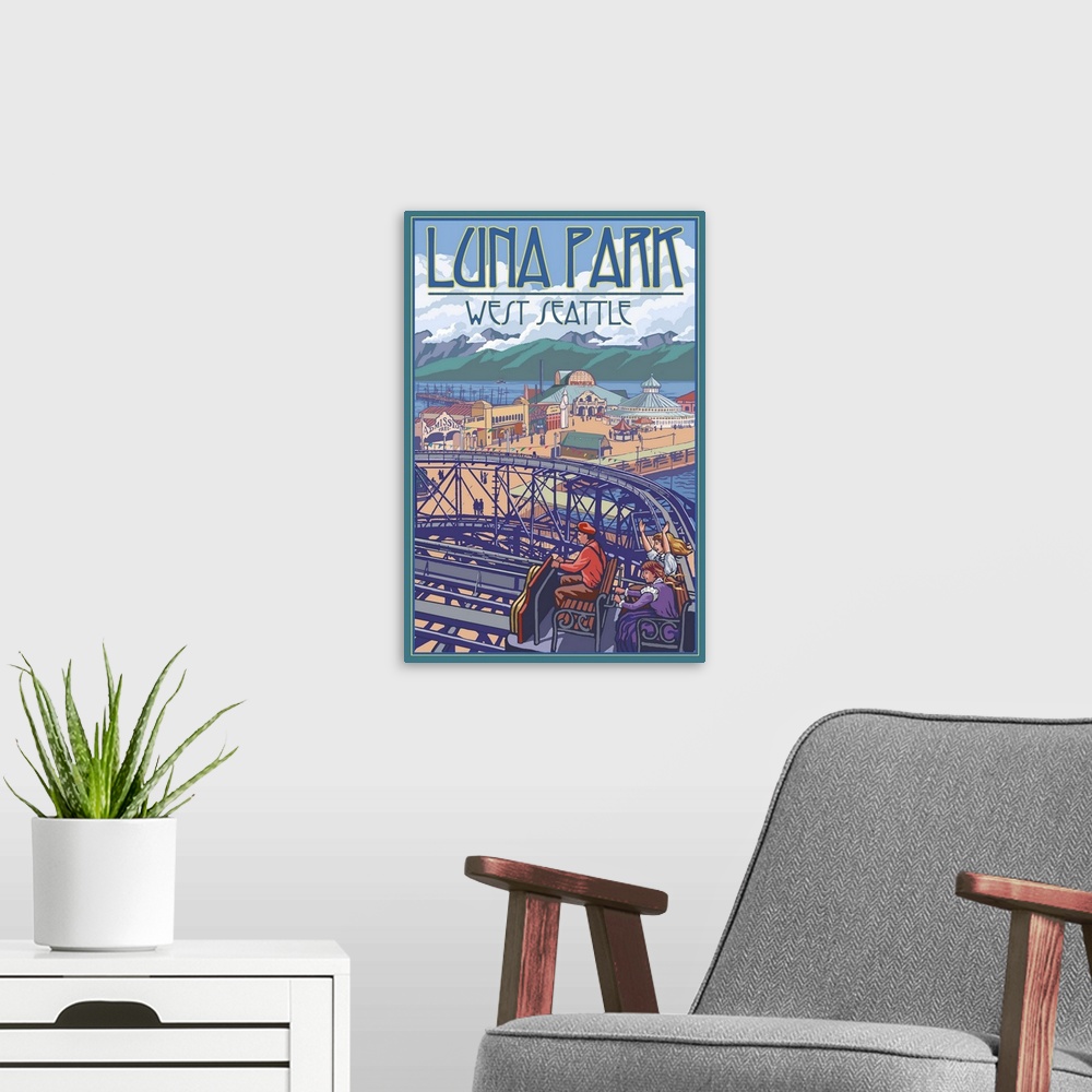 A modern room featuring Luna Park - Seattle, WA: Retro Travel Poster