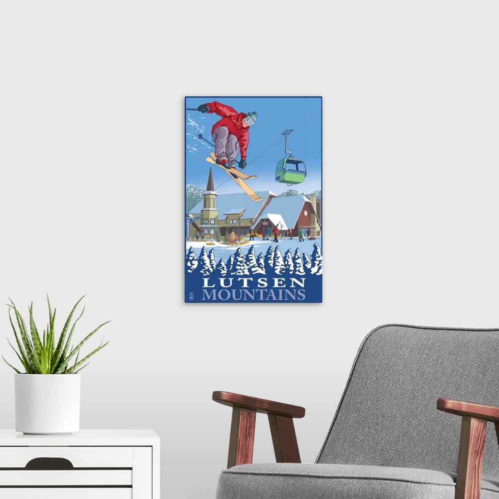A modern room featuring Lutsen Mountains, Minnesota - Resort: Retro Travel Poster