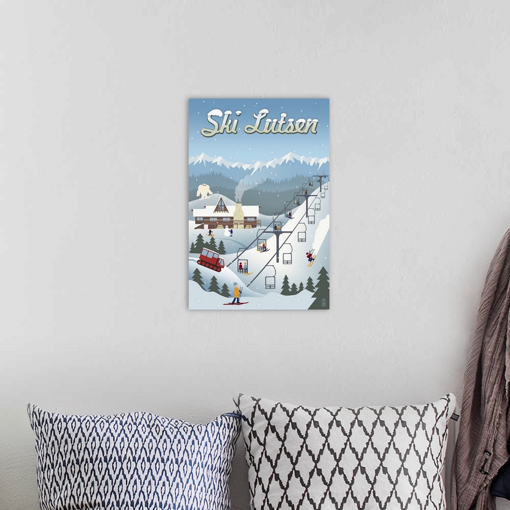 A bohemian room featuring Lutsen Mountains - Retro Ski Resort : Retro Travel Poster