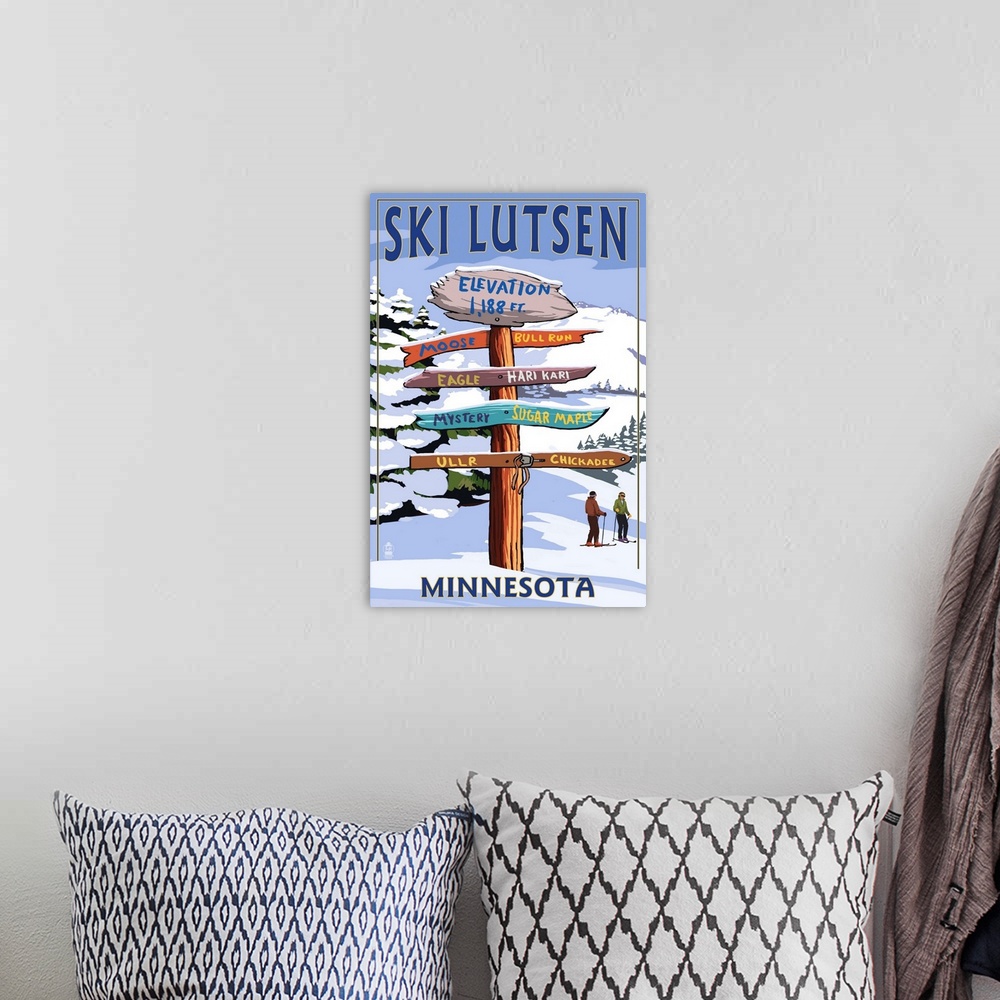 A bohemian room featuring Lutsen Mountains  - Ski Signpost: Retro Travel Poster
