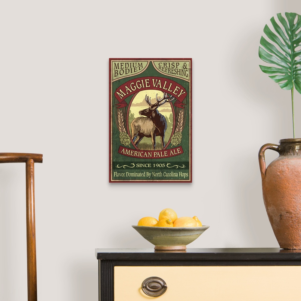 A traditional room featuring Maggie Valley, North Carolina - Elk Pale Ale Vintage Sign: Retro Travel Poster
