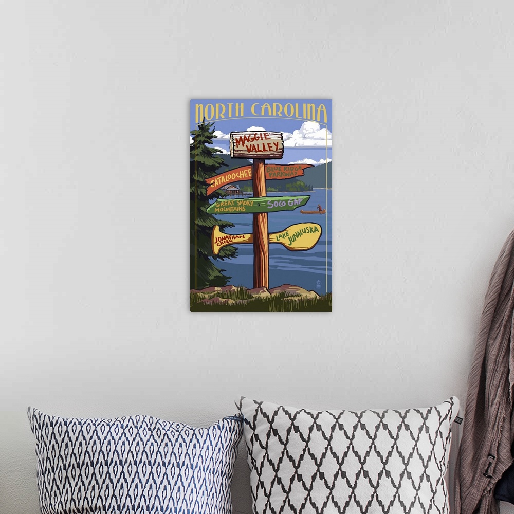 A bohemian room featuring Maggie Valley, North Carolina - Sign Destinations: Retro Travel Poster