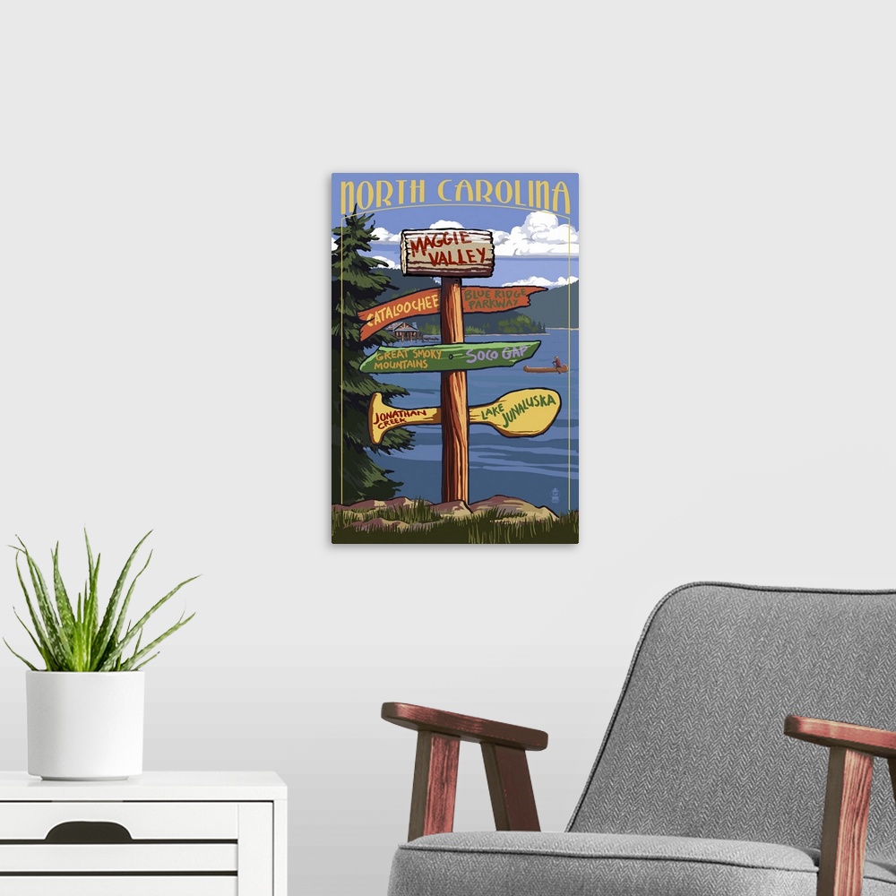 A modern room featuring Maggie Valley, North Carolina - Sign Destinations: Retro Travel Poster