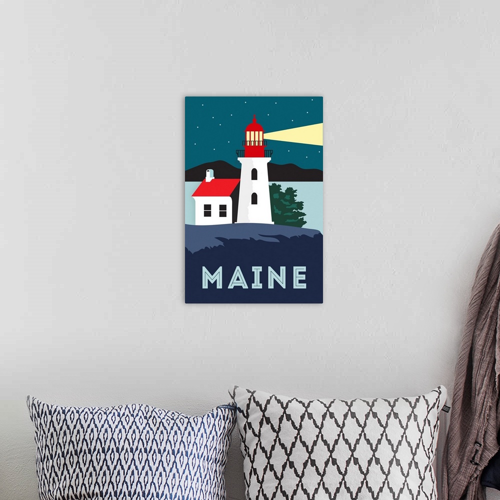 A bohemian room featuring Maine - Lighthouse - Vector Style