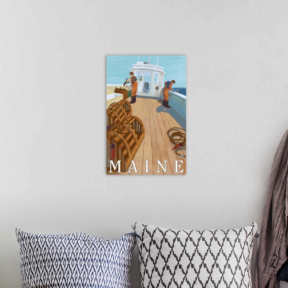 A bohemian room featuring Maine - Lobster Fishing: Retro Travel Poster
