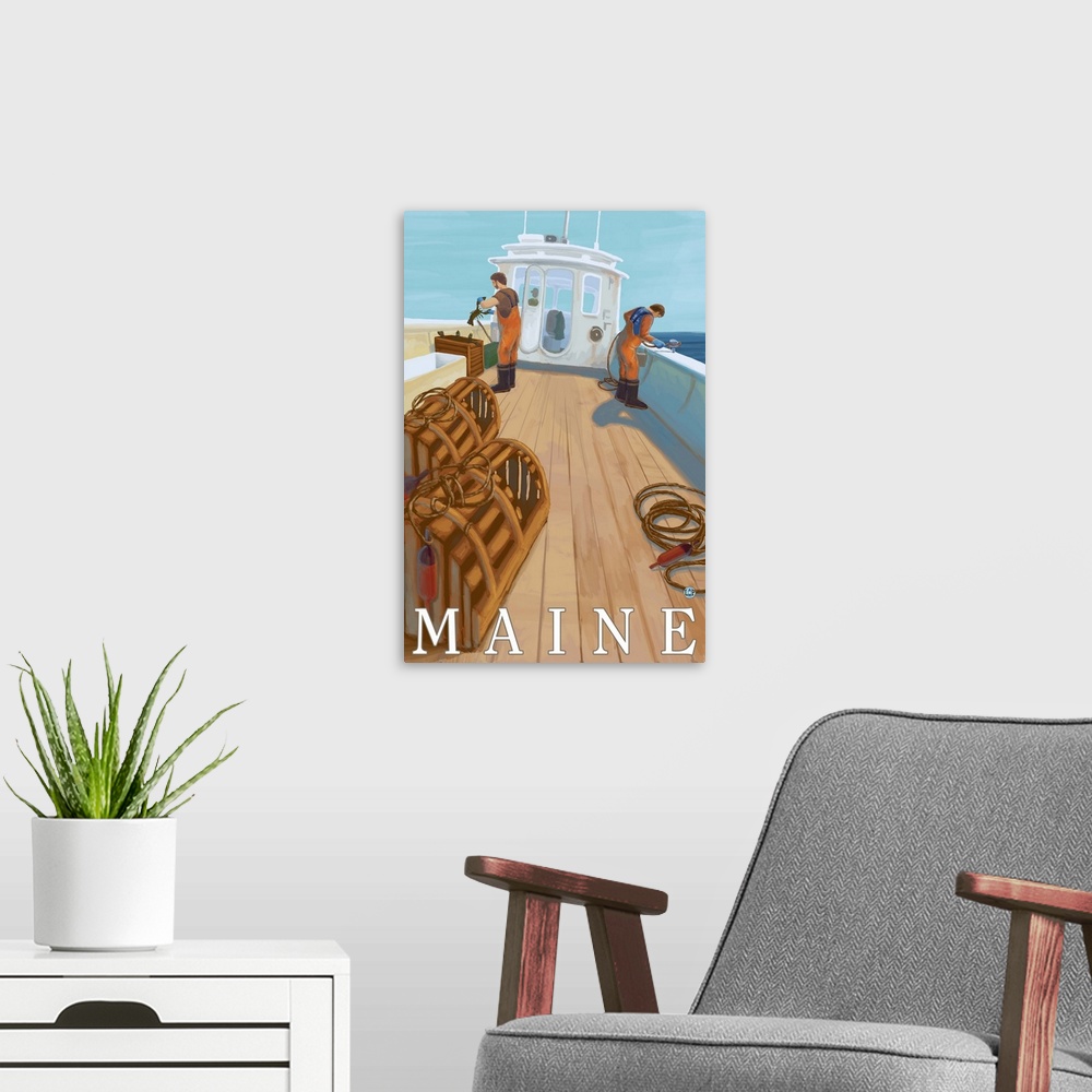 A modern room featuring Maine - Lobster Fishing: Retro Travel Poster