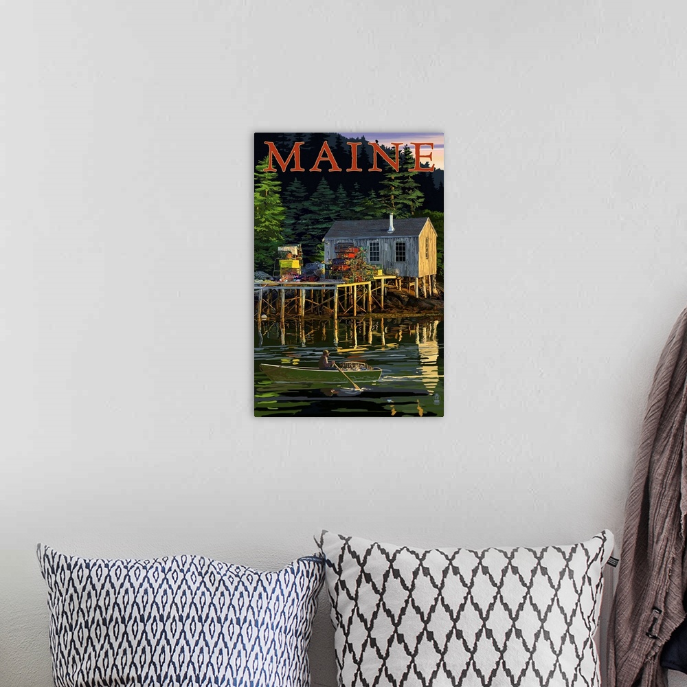 A bohemian room featuring Maine - Lobster Shack: Retro Travel Poster