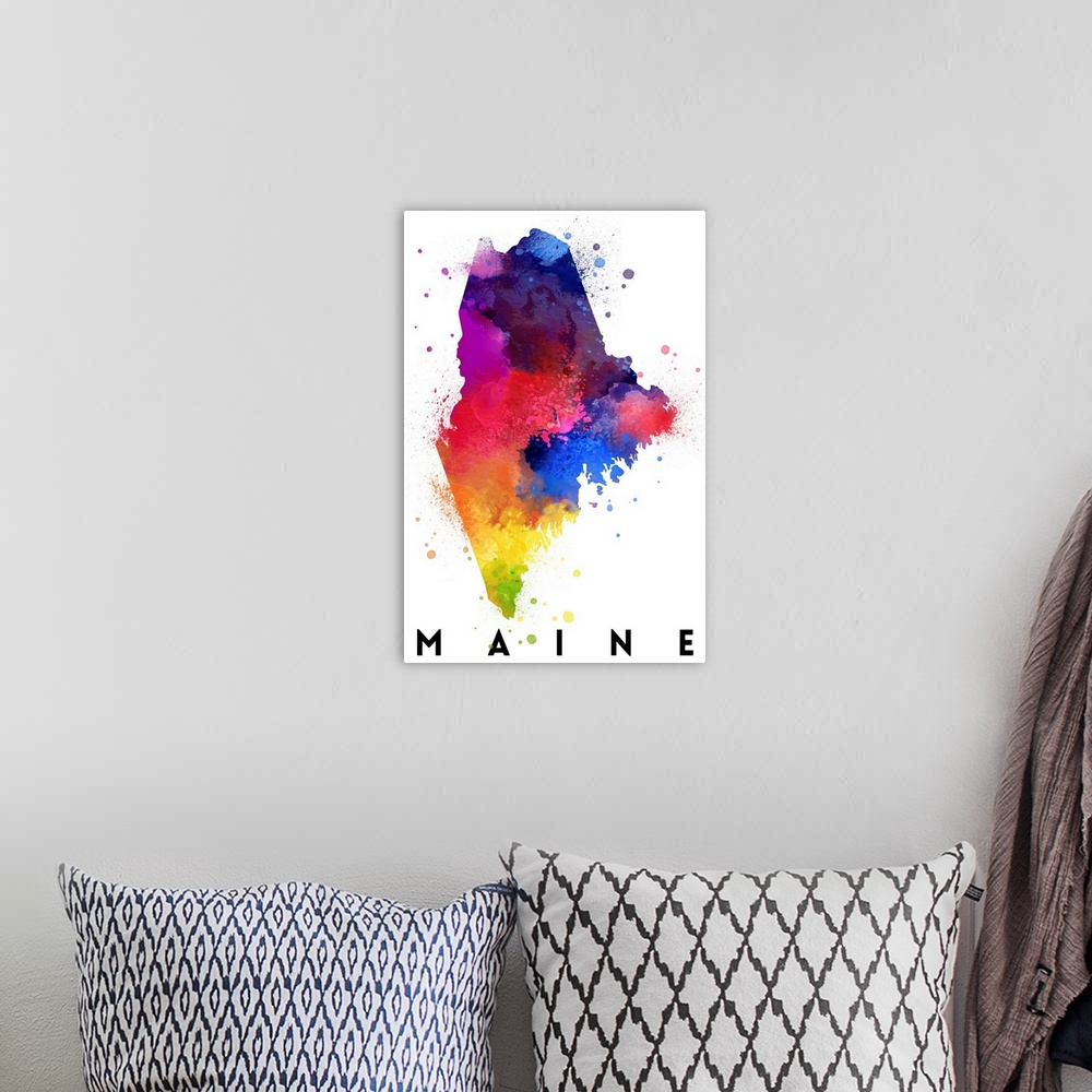 A bohemian room featuring Maine - State Abstract Watercolor