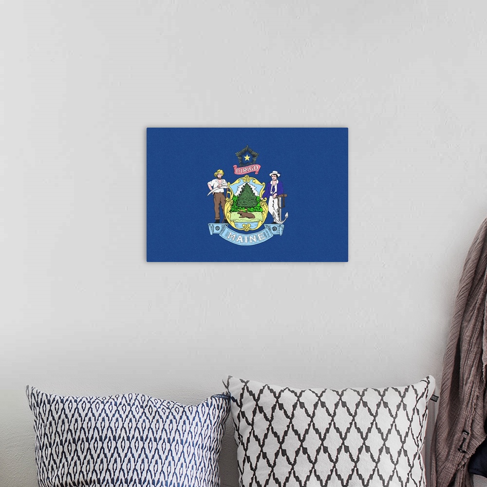 A bohemian room featuring Maine State Flag