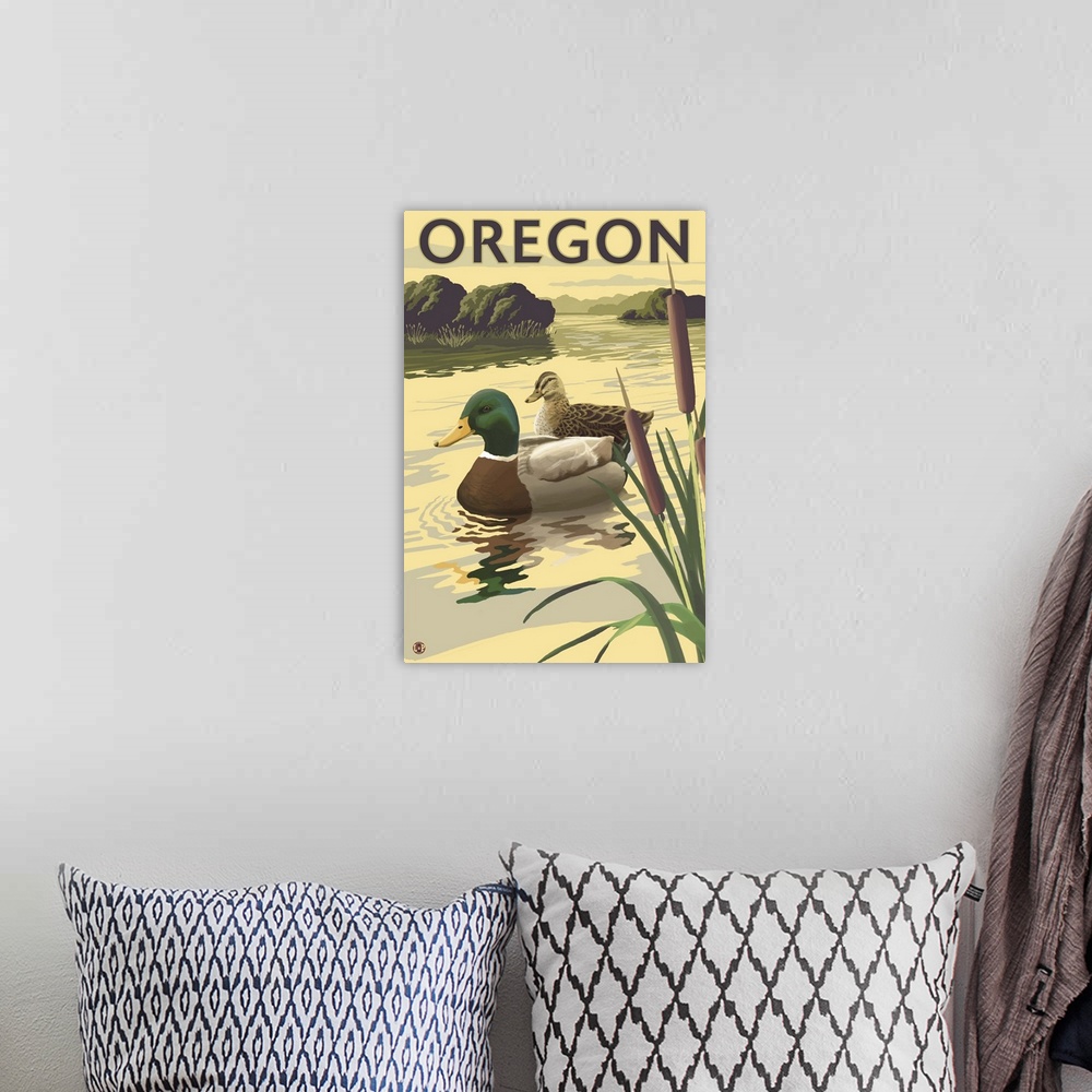 A bohemian room featuring Mallard Ducks - Oregon: Retro Travel Poster