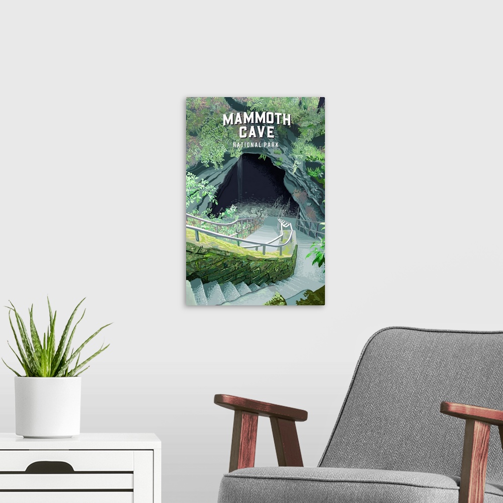 A modern room featuring Mammoth Cave National Park, Cave Entrance: Retro Travel Poster
