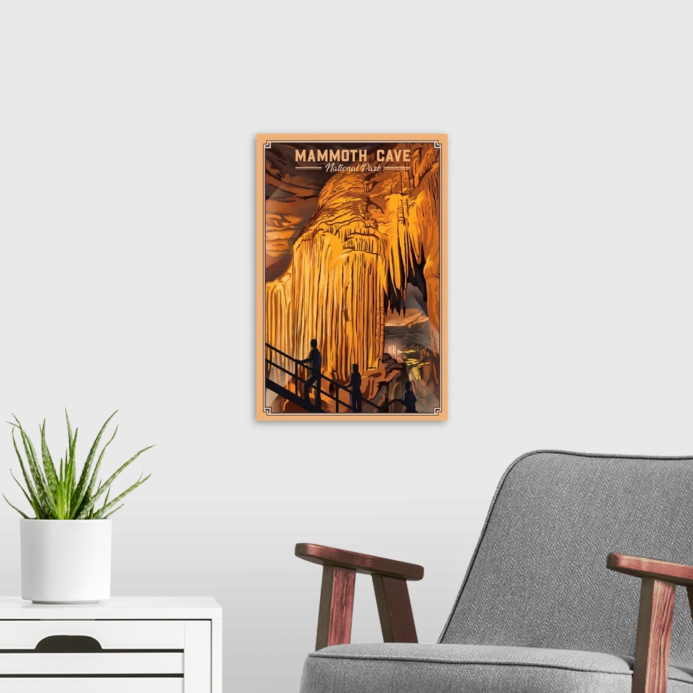 A modern room featuring Mammoth Cave National Park, Cavern: Retro Travel Poster