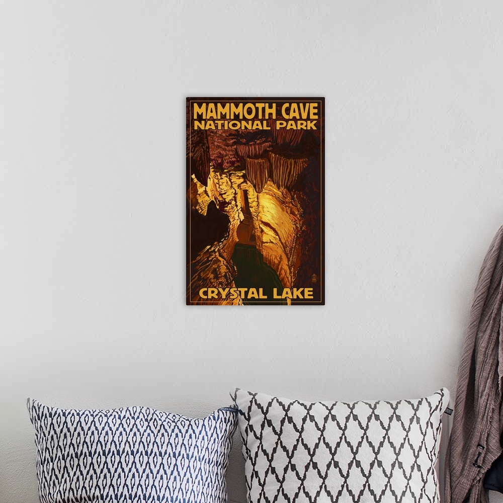 A bohemian room featuring Mammoth Cave National Park - Crystal Lake: Retro Travel Poster
