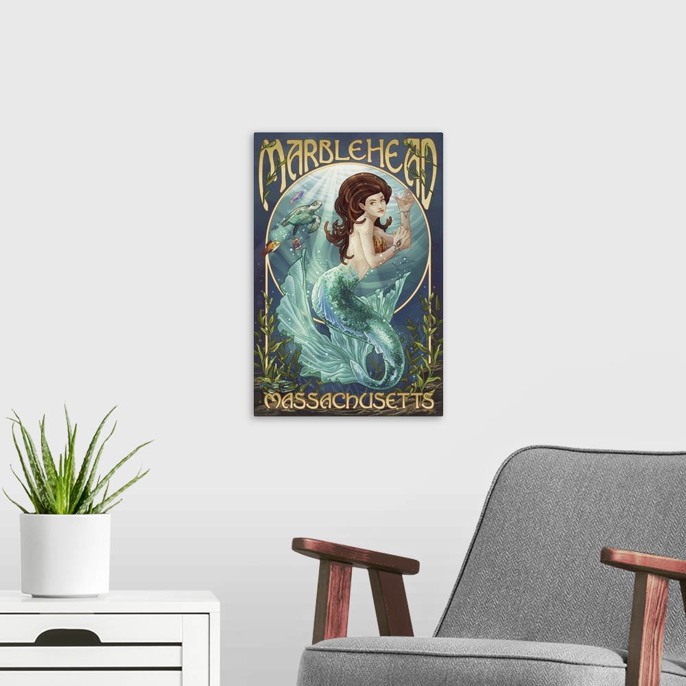 A modern room featuring Marblehead, Massachusetts -  Mermaid : Retro Travel Poster