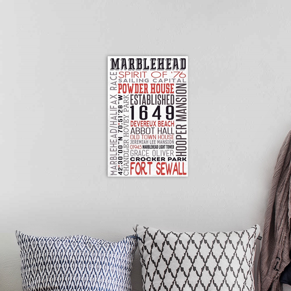 A bohemian room featuring Marblehead, Massachusetts, Typography