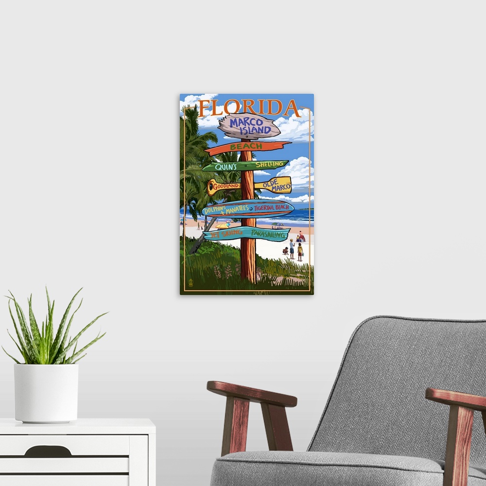 A modern room featuring Marco Island, Florida - Destination Sign 2: Retro Travel Poster