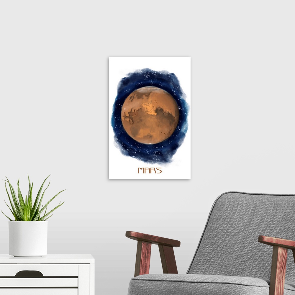 A modern room featuring Mars - Watercolor