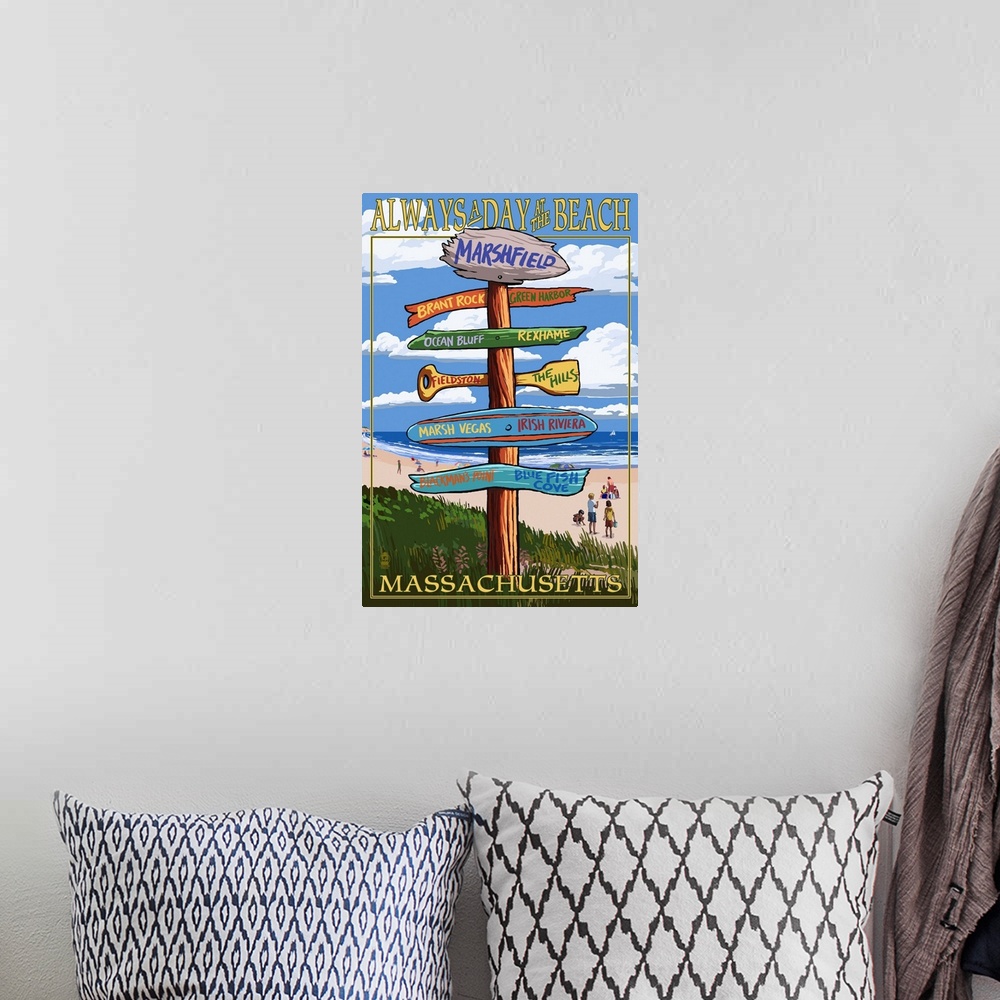 A bohemian room featuring Marshfield, Massachusetts - Sign Destinations: Retro Travel Poster
