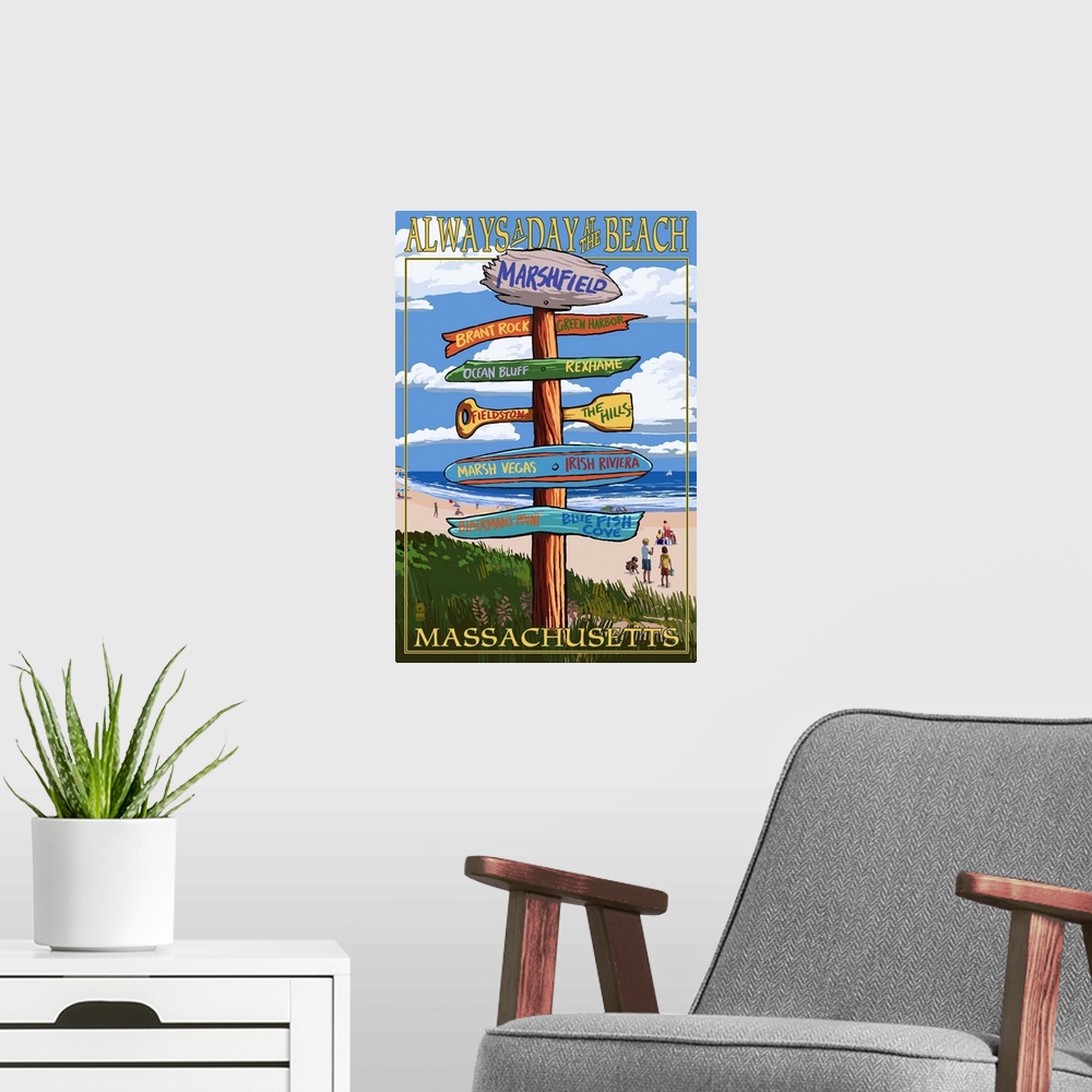 A modern room featuring Marshfield, Massachusetts - Sign Destinations: Retro Travel Poster