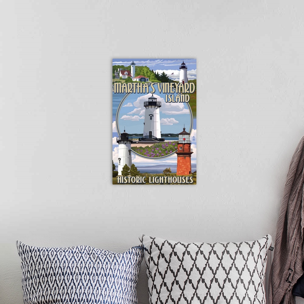 A bohemian room featuring Martha's Vineyard, Lighthouses Montage