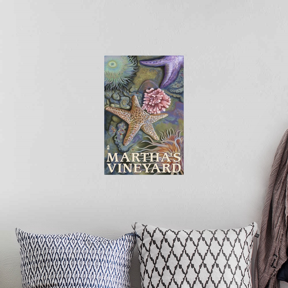 A bohemian room featuring Martha's Vineyard - Tidepools: Retro Travel Poster
