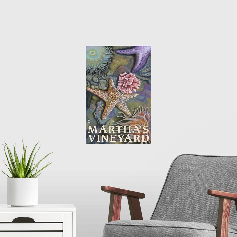A modern room featuring Martha's Vineyard - Tidepools: Retro Travel Poster