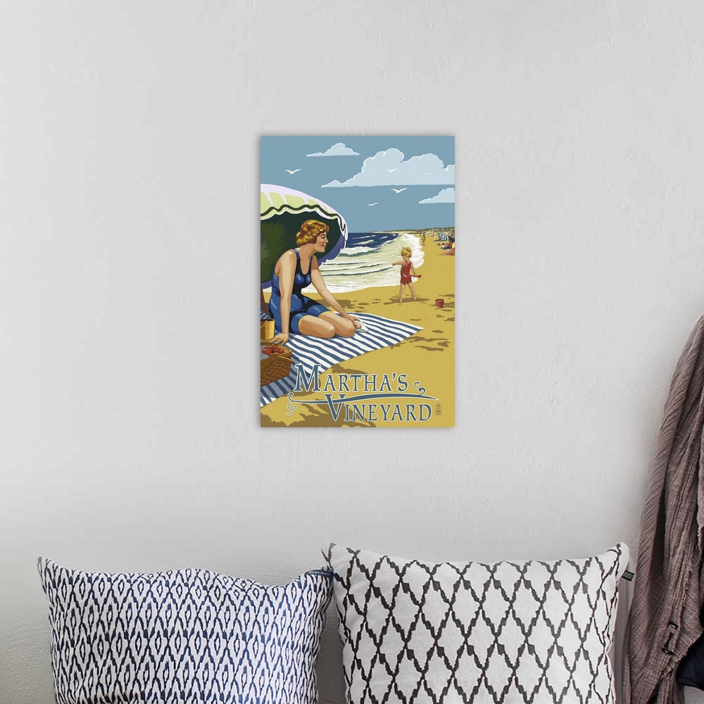 A bohemian room featuring Martha's Vineyard, Woman on Beach