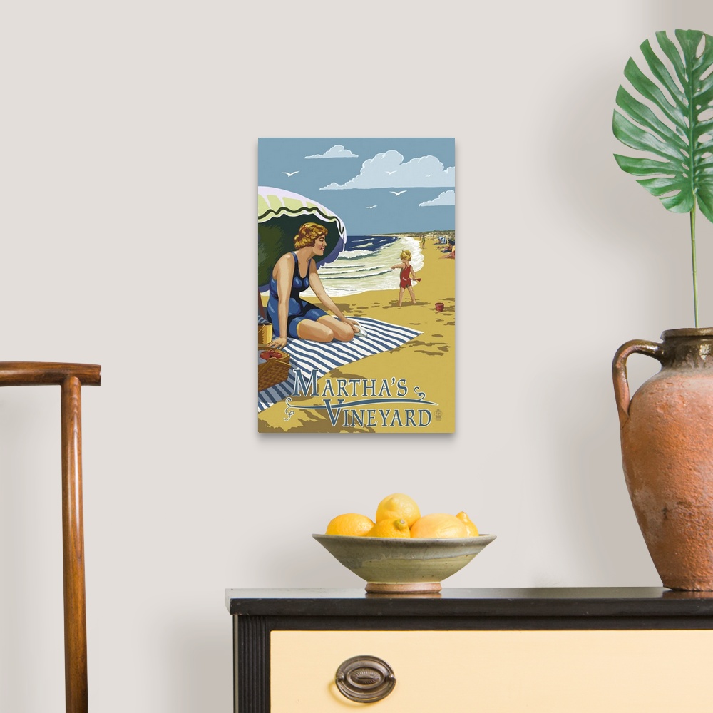 A traditional room featuring Martha's Vineyard, Woman on Beach