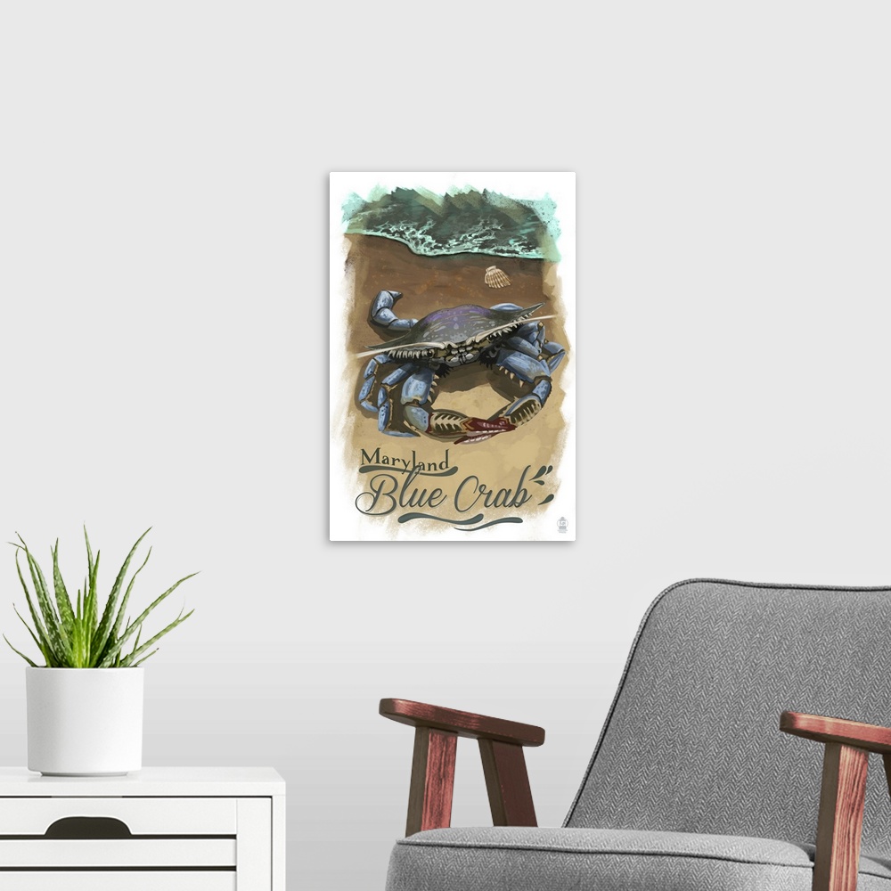 A modern room featuring Maryland, Blue Crab, Watercolor