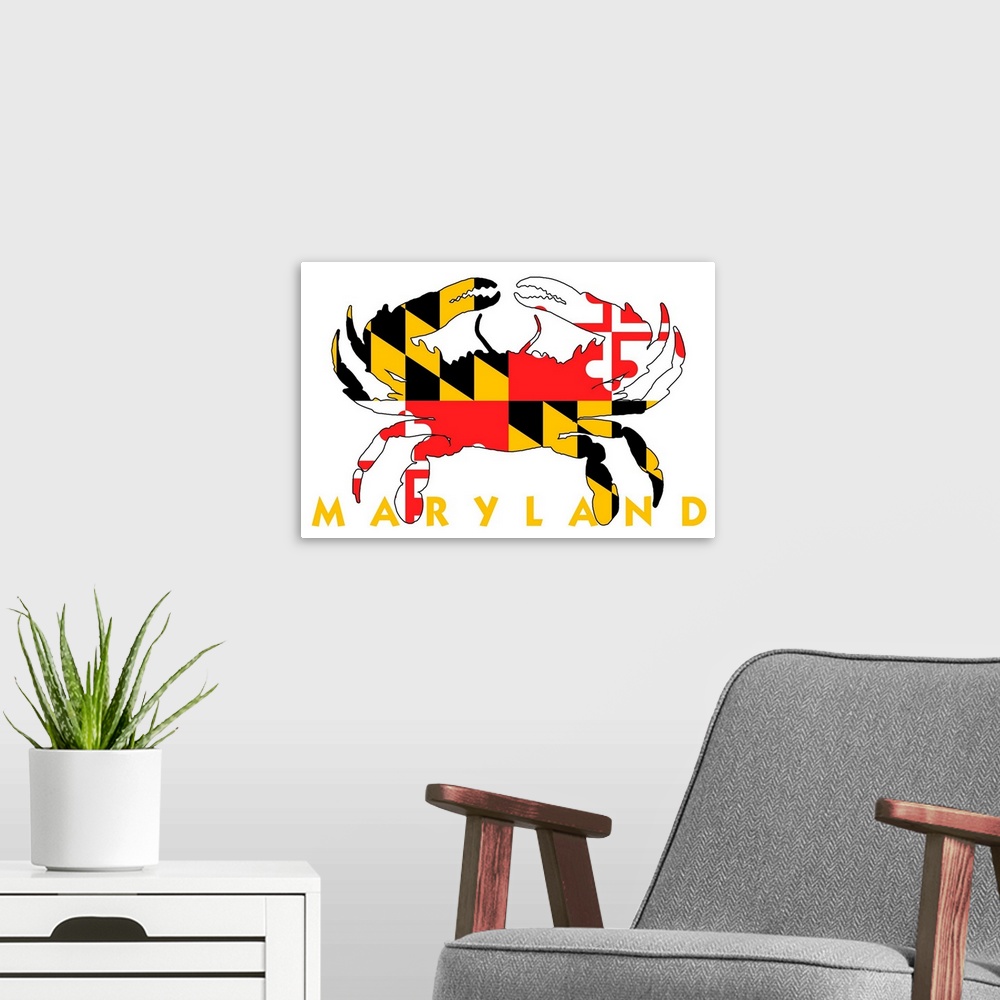 A modern room featuring Maryland, Crab Flag (White)
