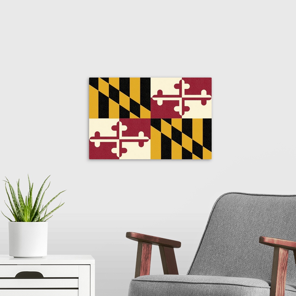 A modern room featuring Maryland State Flag
