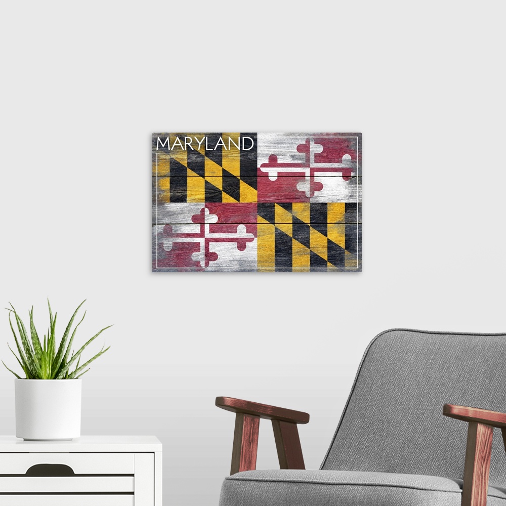 A modern room featuring Maryland State Flag, Barnwood Painting