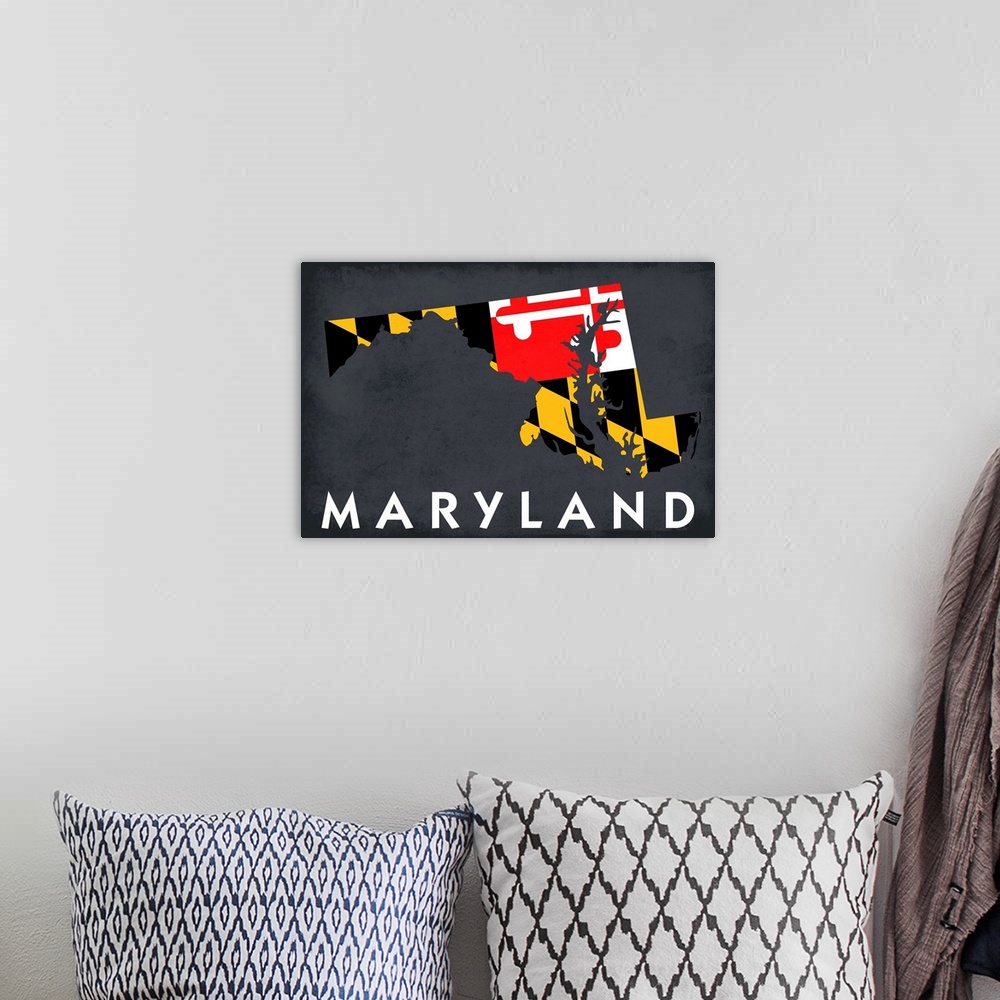 A bohemian room featuring Maryland, State Outline Flag