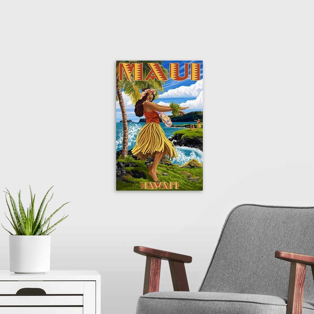 A modern room featuring Maui, Hawaii, Hula Girl on Coast