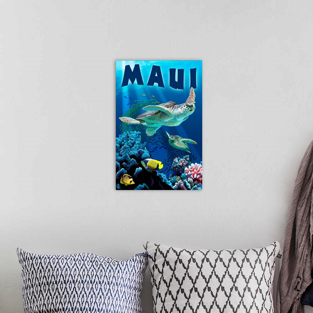 A bohemian room featuring Maui, Hawaii, Sea Turtles Swimming
