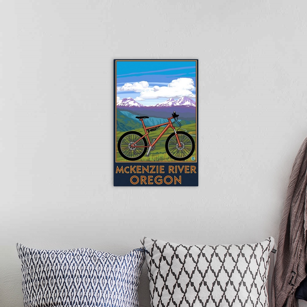 A bohemian room featuring McKenzie River, Bicycle Scene: Retro Travel Poster