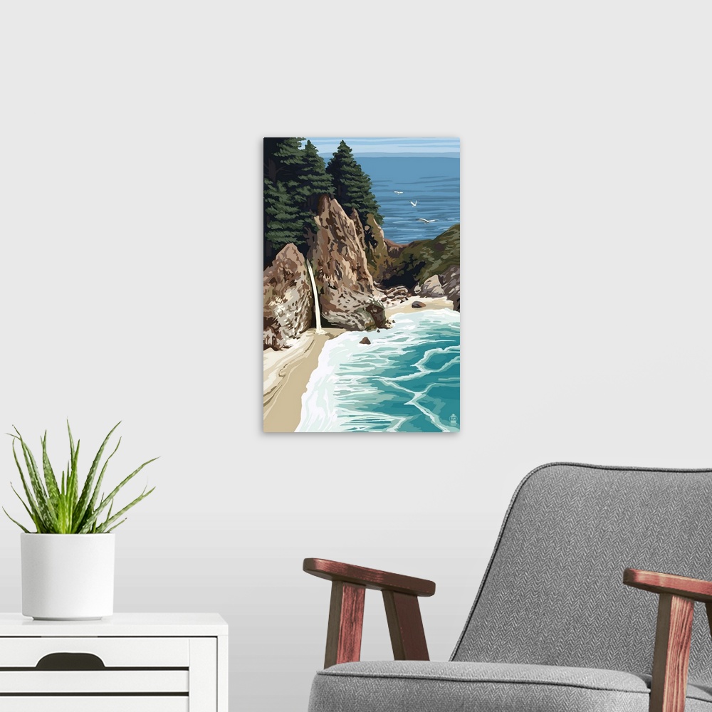 A modern room featuring McWay Falls, Big Sur Coast, California