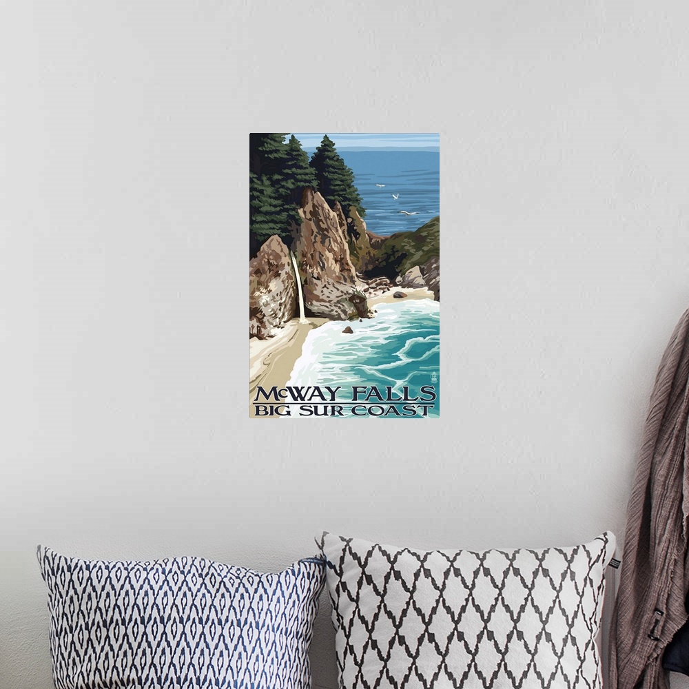 A bohemian room featuring McWay Falls - Big Sur Coast, California: Retro Travel Poster