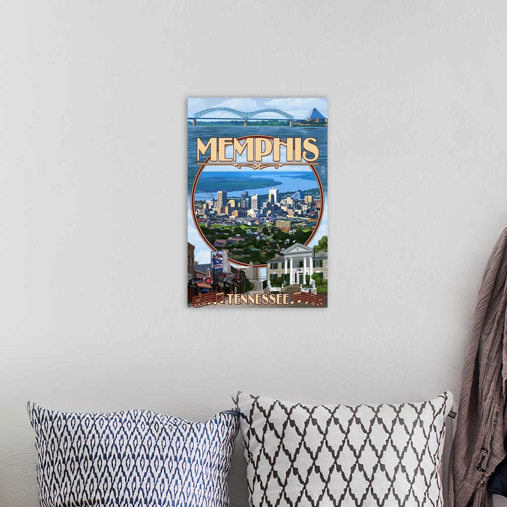 A bohemian room featuring Memphis, Tennessee - Memphis Montage: Retro Travel Poster
