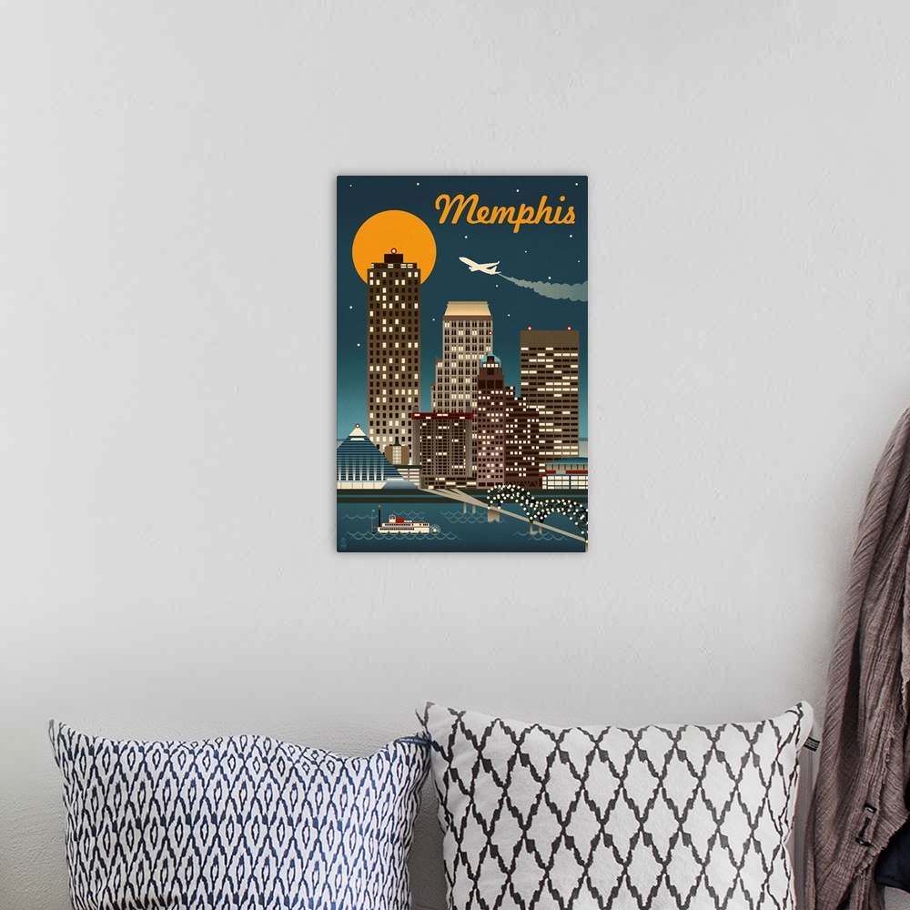 A bohemian room featuring Memphis, Tennessee - Retro Skyline: Retro Travel Poster