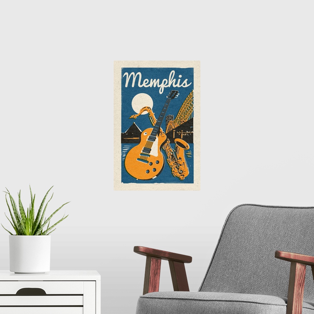 A modern room featuring Memphis, Tennessee - Woodblock